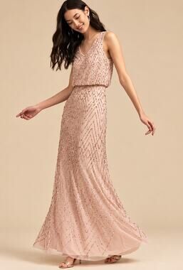 BHLDN Blaise Beaded Sequin Maxi Dress V-Neck Sleeveless Gown Wedding Guest